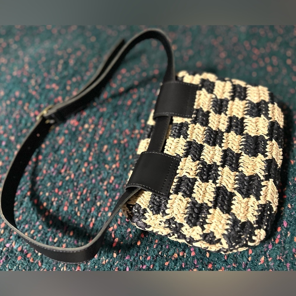 SOLD OUT Clare V Belt Bag NWT Checkerboard Raffia Woven Crossbody Rare - Picture 12 of 16